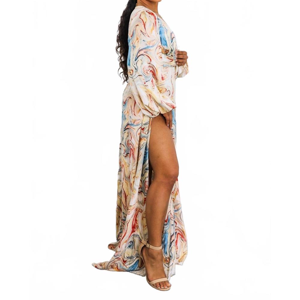 NEW SURELYMINE marble swirl kimono maxi dress with slits boho resort style in mu - Picture 9 of 10